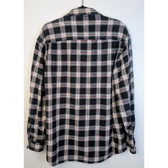 Nautica Mens Flannel Shirt Medium Black Gray Check Heavyweight Cotton Gorpcore - Picture 2 of 11